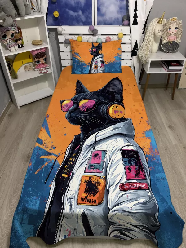 Catwithhea Tek Kişilik Pike ve Yastık Kılıfı