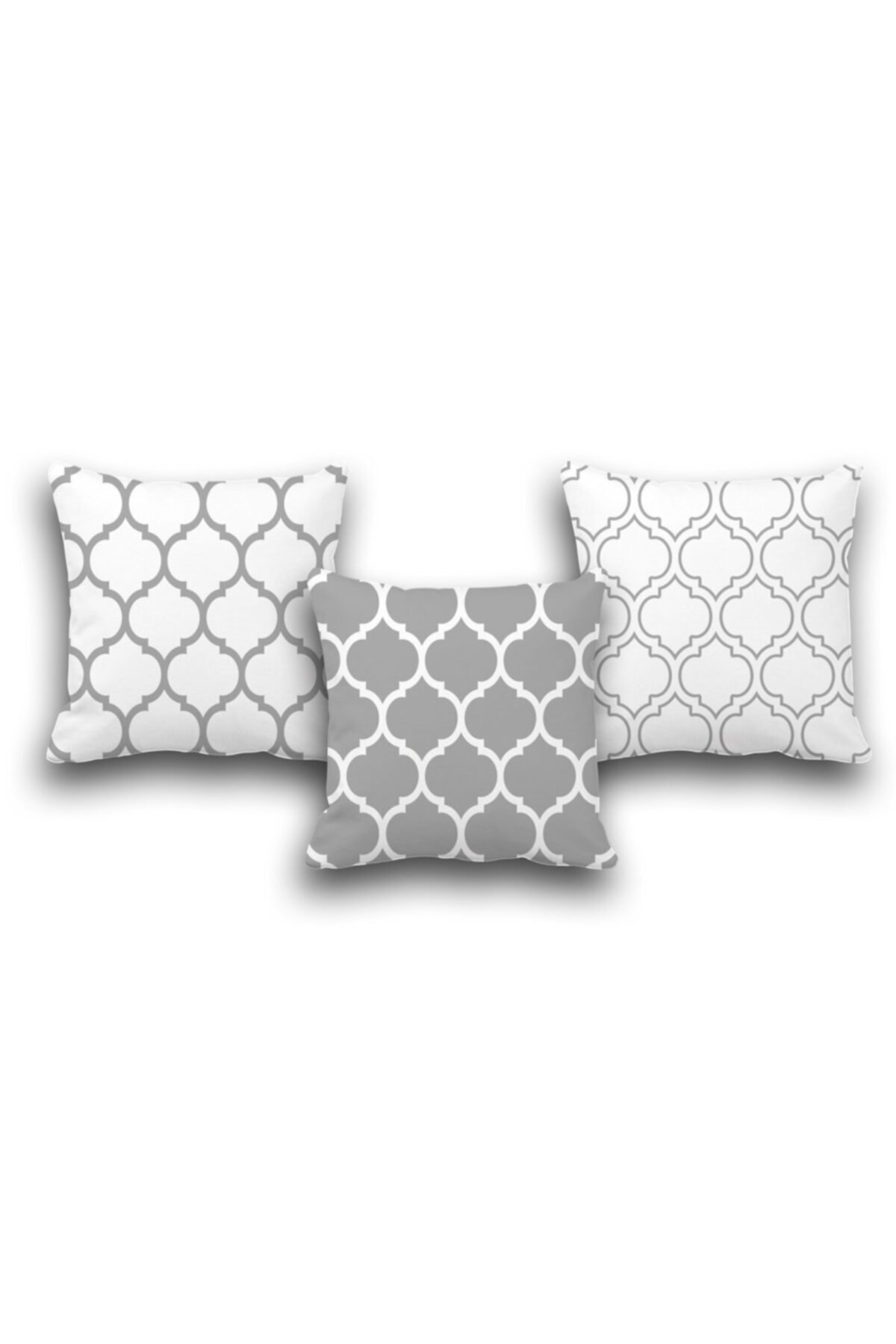 Çift Taraflı 3 Lü Set Siyah Ogee Desen Dijital Baskılı Kırlent Kılıfı