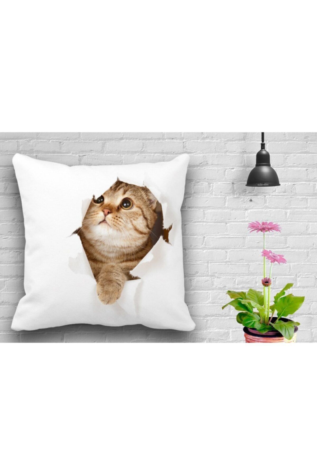 Çift Taraflı Sevimli Kedi Dijital Baskılı Kırlent Kılıfı