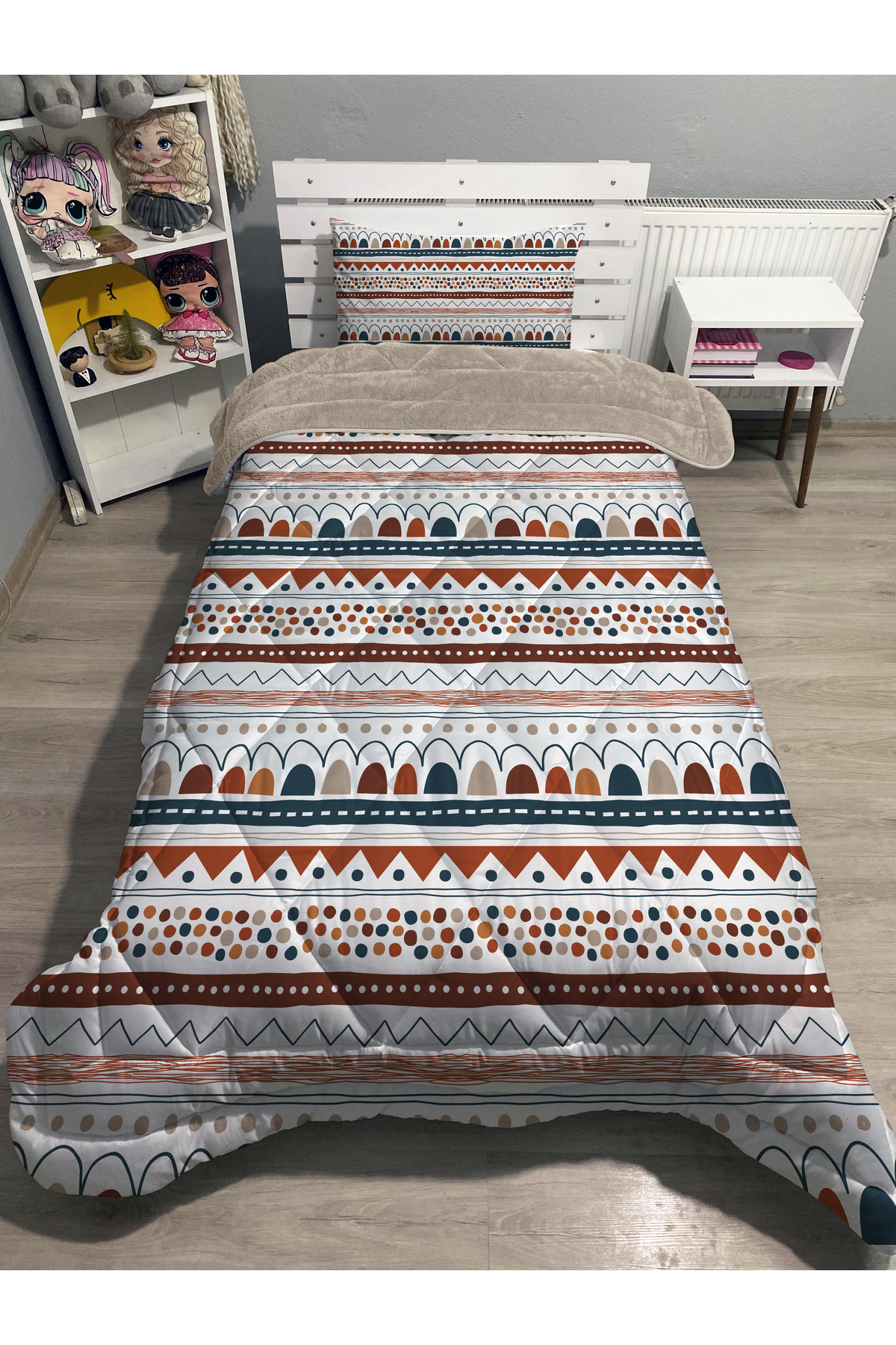 Welsoft Pofuduk Çift Taraflı ETNİK Desenli Tek Kişilik Yorgan Uyku Seti