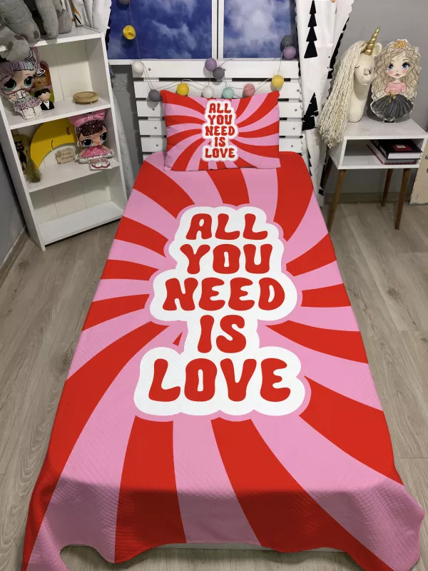 ALL YOU NEED İS LOVE Tek Kişilik Pike ve Yastık Kılıfı