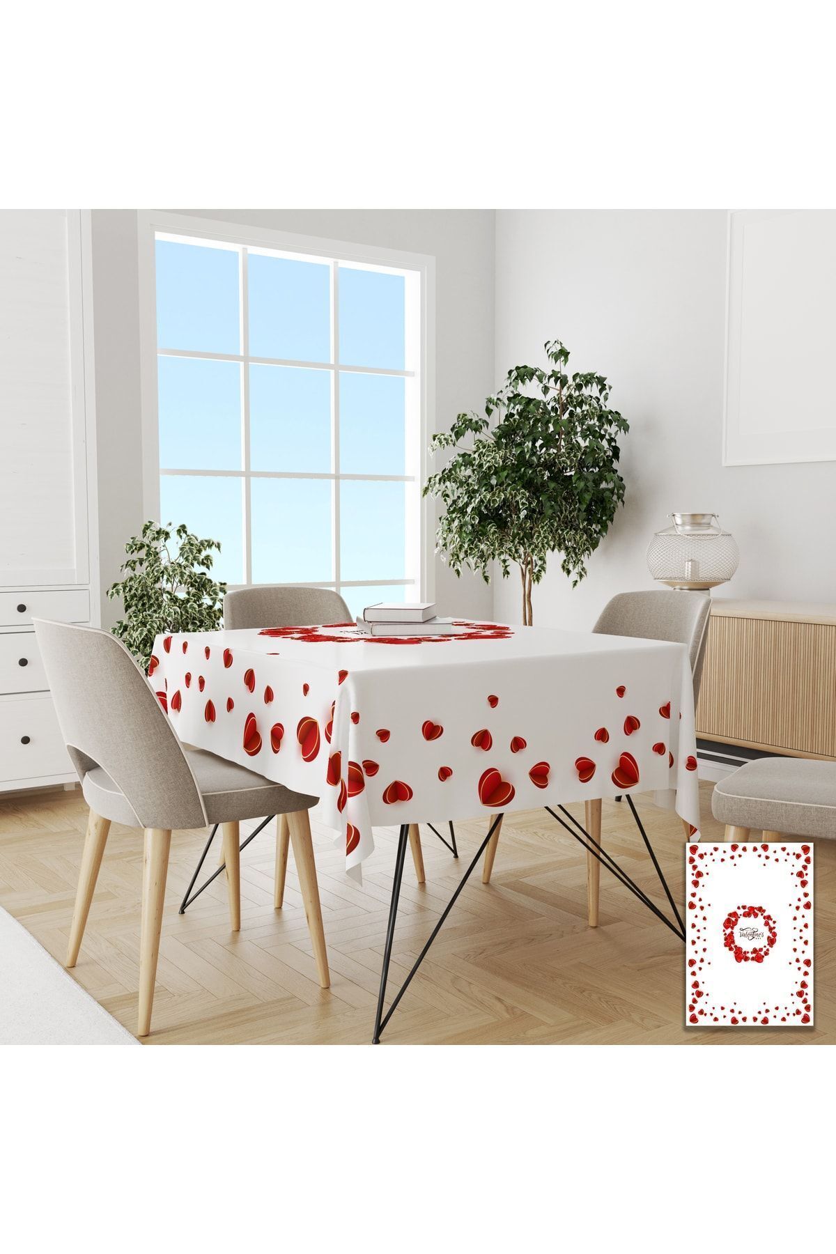 Sevgililer Günü Temalı Kalp Detaylı Masa Örtüsü