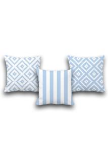 Çift Taraflı 3 Lü Set Mavi Geometri Desen Dijital Baskılı Kırlent Kılıfı