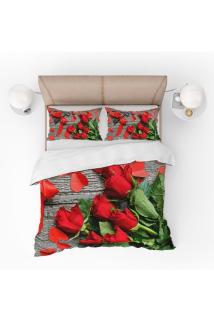 Kırmızı Güller 3d Desenli Nevresim Takımı
