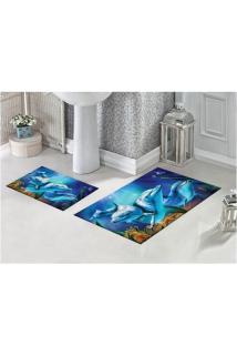 Yunuslar 3d Desenli Dijital Baskılı Banyo Paspası