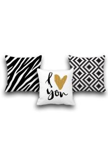 Çift Taraflı 3 Lü Set I Love You Geometri Desen Dijital Baskılı Kırlent Kılıfı 43x43