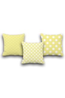 Çift Taraflı 3 Lü Set Sarı Geometri Desen-1dijital Baskılı Kırlent Kılıfı
