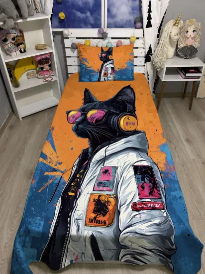Catwithhea Tek Kişilik Pike ve Yastık Kılıfı
