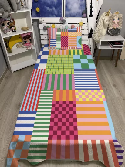 Damalı Şeritli Tek Kişilik Pike ve Yastık Kılıfı