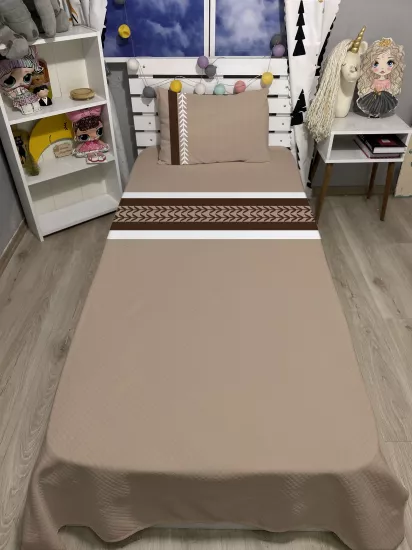 Bej Defne Tek Kişilik Pike ve Yastık Kılıfı