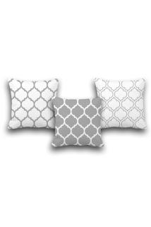 Çift Taraflı 3 Lü Set Siyah Ogee Desen Dijital Baskılı Kırlent Kılıfı