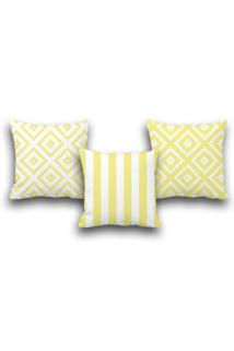 Çift Taraflı 3 Lü Set Sarı Geometri Desen Dijital Baskılı Kırlent Kılıfı