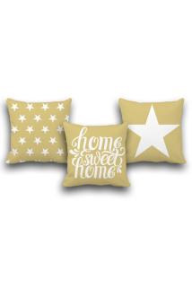 Çift Taraflı 3 Lü Set Yıldız Ve Home Sweet Home Dijital Baskılı Kırlent Kılıfı 35x50