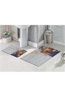 Ahşap Ve Deniz Yıldızı 3d Desenli Dijital Baskılı Banyo Paspası