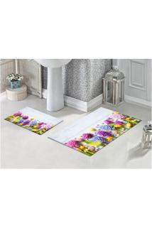 Ahşap Ve Renkli Çiçekler 3d Desenli Dijital Baskılı Banyo Paspası
