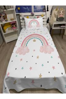 Gökkuşağı Desenli Bebek Çocuk Tek Kişilik Pike ve Yastık Kılıfı