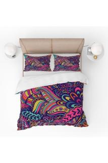 Renkli Yapraklar Ve Şal Desenli 3d Desenli Dijital Baskılı Nevresim Takımı