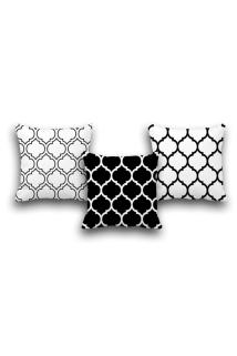 Çift Taraflı 3 Lü Set Siyah Ogee Desen Dijital Baskılı Kırlent Kılıfı