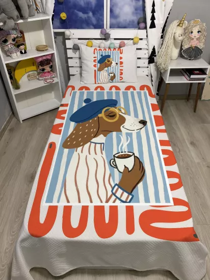 COFFEE DİRİNKİNG DOG Tek Kişilik Pike ve Yastık Kılıfı