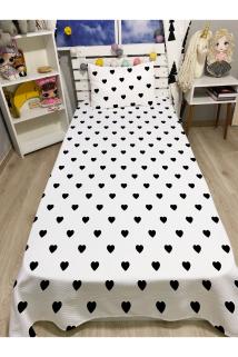 Tek Kişilik SİYAH Kalpli pike takımı