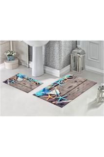 Ahşap Zemin Deniz Yıldızı Temalı 3d Desenli Dijital Baskılı Banyo Paspası