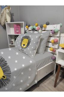 4 Parça SEVİMLİ ASLAN Desenli Lastikli Çarşaflı Tek Kişilik PİKE Yatak Örtüsü Takımı