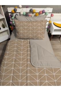 KAPİTONE Vizon GEOMETRİK 4Parça(%100PAMUK 120X200 lastikli çarşaflı) Tek kişilik yatak örtüsü takımı