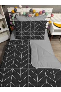 Kapitone Gri Geometrik 4parça(%100PAMUK 100X200 LASTİKLİ ÇARŞAFLI) Tek Kişilik Yatak Örtüsü Takımı