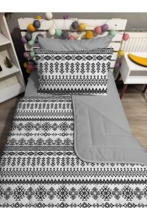 KAPİTONE Siyah ETNİK 4Parça(%100PAMUK 120X200 lastikli çarşaflı) Tek kişilik yatak örtüsü takımı