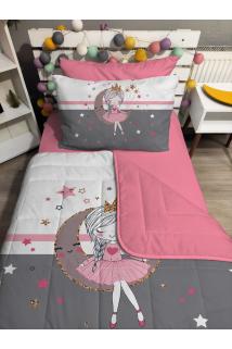 Kapitone Bordürlü Ay Ve Kız 4parça(%100PAMUK 100X200 LASTİKLİÇARŞAFLI)tek Kişilik Yatak Örtüsütakımı