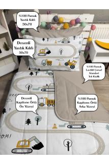 Kapitone Bej Kepçe 4parça(%100PAMUK 100X200 LASTİKLİ ÇARŞAFLI)tek Kişilik Yatak Örtüsü Takımı