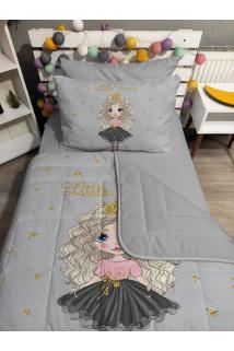 Kapitone Gri Pirencess 4parça(%100PAMUK 100X200 LASTİKLİ ÇARŞAFLI)tek Kişilik Yatak Örtüsü Takımı