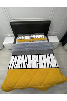 Welsoft Pofuduk Çift Taraflı PİYANO Desenli Çift Kişilik Yorgan Uyku Seti