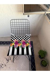 9 Puntalı Şık ÇİÇEKLİ Desenli POFUDUK Salon Balkon Bahçe Mutfak Sandalye Minderi