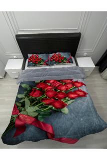 Welsoft Pofuduk Çift Taraflı GÜL BUKETİ  Desenli Çift Kişilik Yorgan Uyku Seti