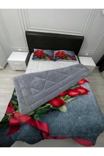 Welsoft Pofuduk Çift Taraflı GÜL BUKETİ  Desenli Çift Kişilik Yorgan Uyku Seti