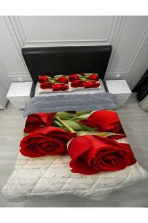 Welsoft Pofuduk Çift Taraflı GÜLLER  Desenli Çift Kişilik Yorgan Uyku Seti