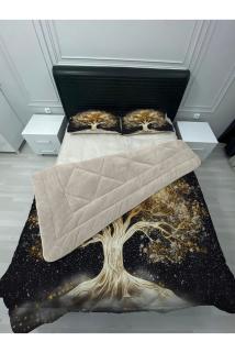 Welsoft Pofuduk Çift Taraflı HAYAT AĞACI  Desenli Çift Kişilik Yorgan Uyku Seti