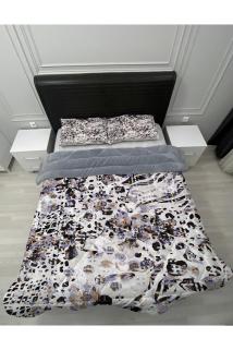 Welsoft Pofuduk Çift Taraflı LEOPAR Desenli Çift Kişilik Yorgan Uyku Seti