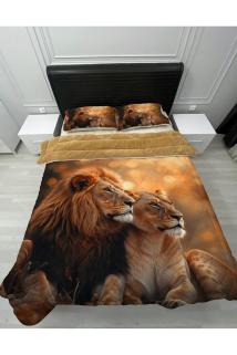 Welsoft Pofuduk Çift Taraflı ASLANLAR  Desenli Çift Kişilik Yorgan Uyku Seti