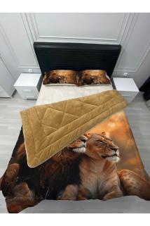 Welsoft Pofuduk Çift Taraflı ASLANLAR  Desenli Çift Kişilik Yorgan Uyku Seti