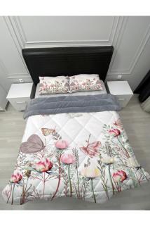 Welsoft Pofuduk Çift Taraflı BAHAR  Desenli Çift Kişilik Yorgan Uyku Seti
