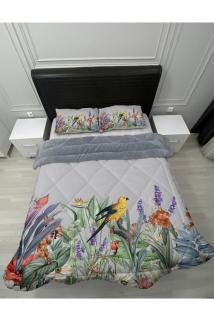 Welsoft Pofuduk Çift Taraflı TROPİKAL Desenli Çift Kişilik Yorgan Uyku Seti