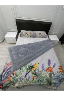 Welsoft Pofuduk Çift Taraflı TROPİKAL Desenli Çift Kişilik Yorgan Uyku Seti