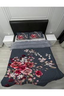 Welsoft Pofuduk Çift Taraflı DAMASK ÇİÇEKLİ Desenli Çift Kişilik Yorgan Uyku Seti