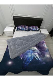 Welsoft Pofuduk Çift Taraflı DÜŞ KAPANI Desenli Çift Kişilik Yorgan Uyku Seti