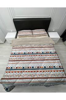 Welsoft Pofuduk Çift Taraflı ETNİK Desenli Çift Kişilik Yorgan Uyku Seti