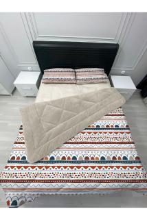 Welsoft Pofuduk Çift Taraflı ETNİK Desenli Çift Kişilik Yorgan Uyku Seti