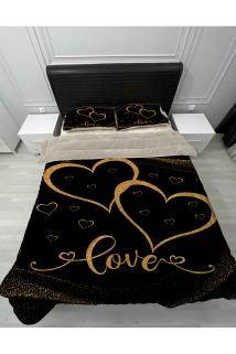 Welsoft Pofuduk Çift Taraflı LOVE KALPLİ Desenli Çift Kişilik Yorgan Uyku Seti