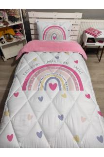 Welsoft Pofuduk Çift Taraflı GÖKKUŞAĞI Desenli Tek Kişilik Yorgan Uyku Seti